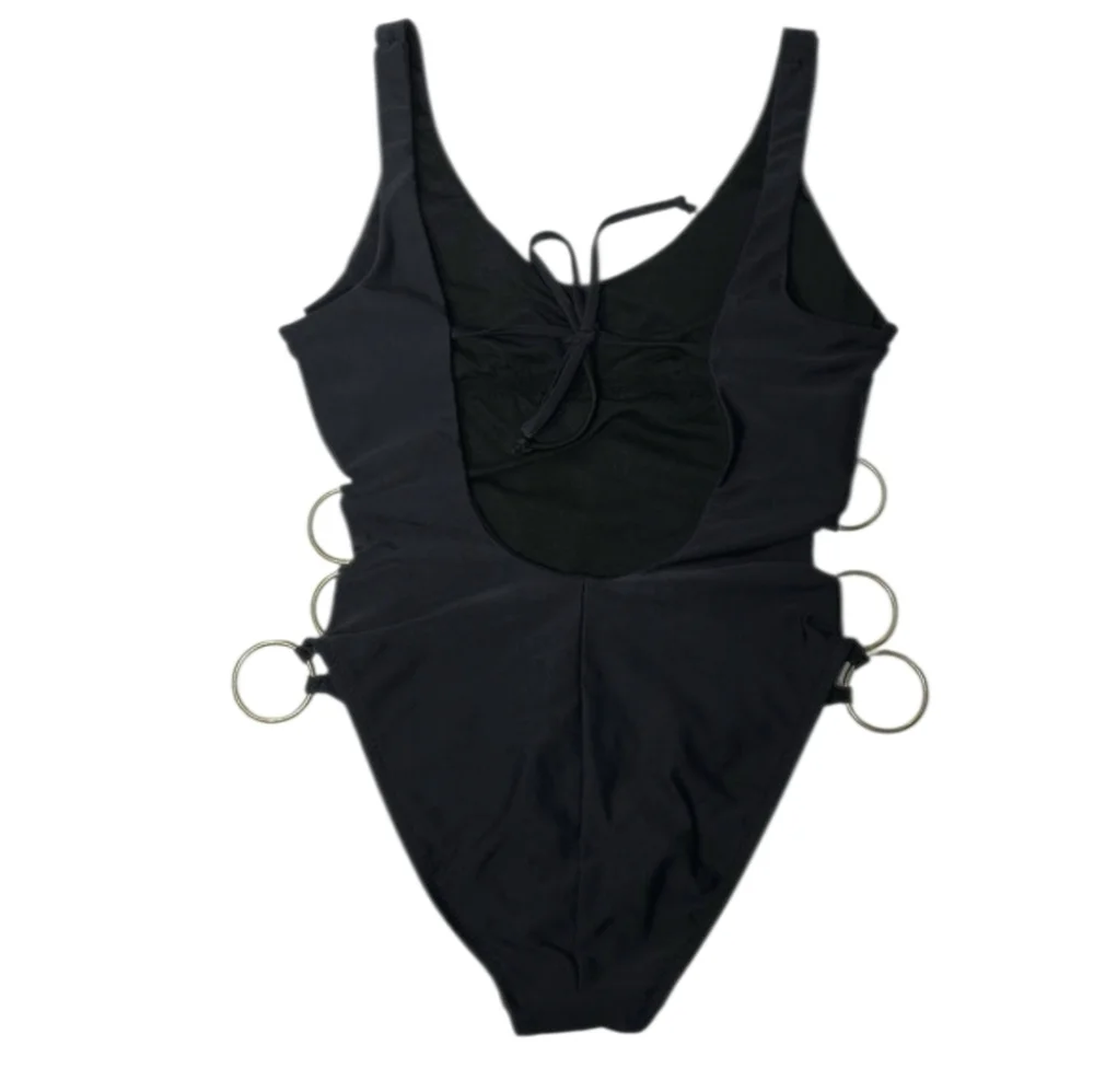 Mossimo One Piece Swimsuit‎ Women's Size S Solid Black Cutout Sides Metal Rings